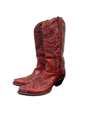 Dan Post Red Leather Embroidered Western Cowboy Boots 9